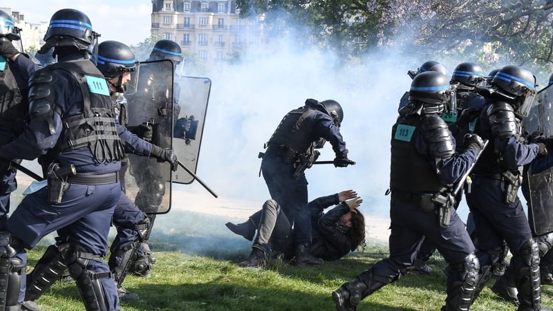 Clashes at a rally marking International Workers' Day in Paris today