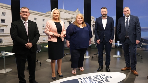 Jeffrey Donaldson, Michelle O'Neill, Naomi Long, Colum Eastwood and Doug Beattie at the debate