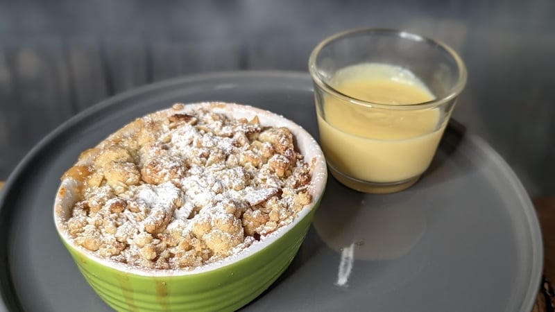 Wade Murphy's rhubarb crumble and custard: Today