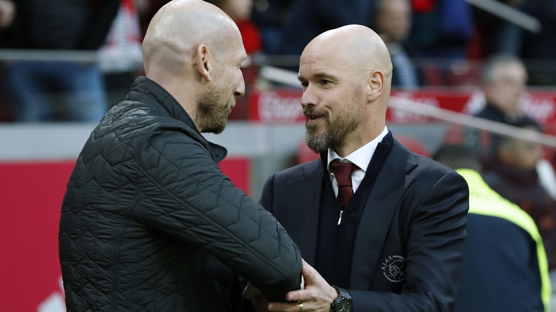 Jaap Stam (L) came up against Ajax coach Erik ten Hag when he was in charge of Feyenoord in 2019