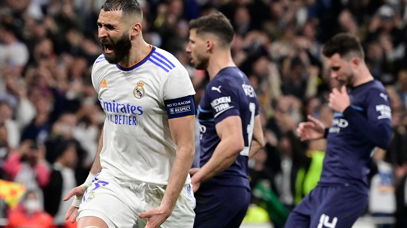 Karim Benzema celebrates after scoring Real Madrid's third from the penalty spot