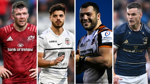 L-R: Peter O'Mahony (Munster), Romain Ntamack (Toulouse), Ellis Genge (Leicester Tigers) and Johnny Sexton (Leinster)