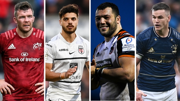 L-R: Peter O'Mahony (Munster), Romain Ntamack (Toulouse), Ellis Genge (Leicester Tigers) and Johnny Sexton (Leinster)