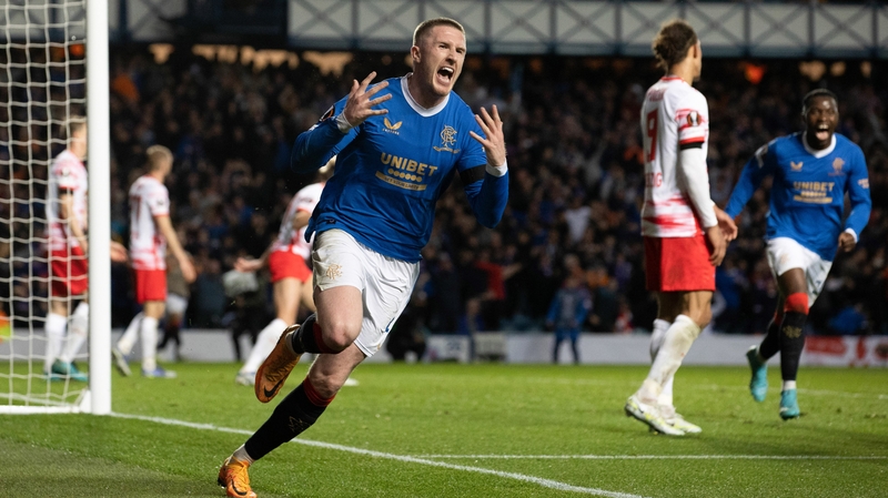 John Lundstram celebrates the goal that took Rangers into this season's Europa League final
