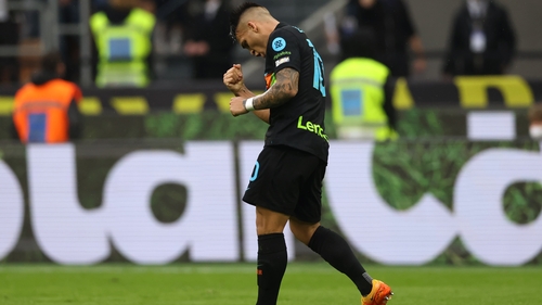 Inter striker Lautaro Martinez celebrates after levelling the game against Empoli