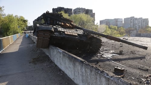 A damaged tank in Mariupol, Ukraine