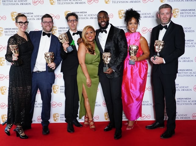 Comedy Entertainment Programme BAFTA TV winners Mo Gilligan (centre) and cast for The Latest Show