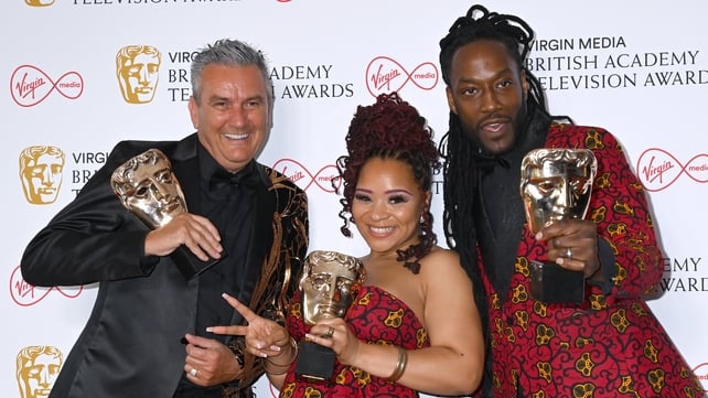 Lee Riley, Mica Ven and Marcus Luther, winners of the Reality and Constructed Factual award for Gogglebox