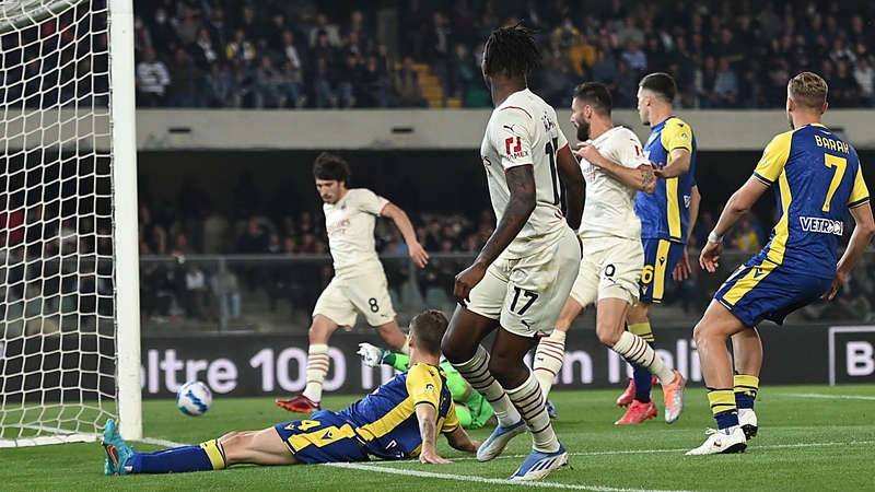 Sandro Tonali (l) scores Milan's second