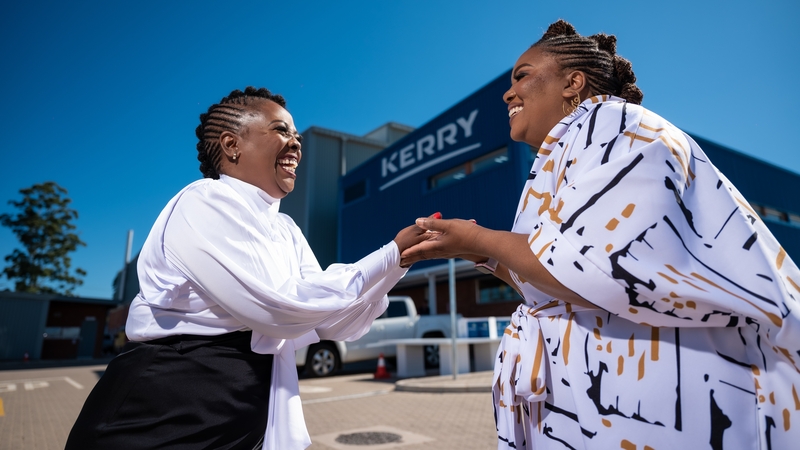Onicca Modjadji Mailula, Supply Chain Director, and Busisiwe Mkhwanazi, Marketing Director, at Kerry outside the new South African plant