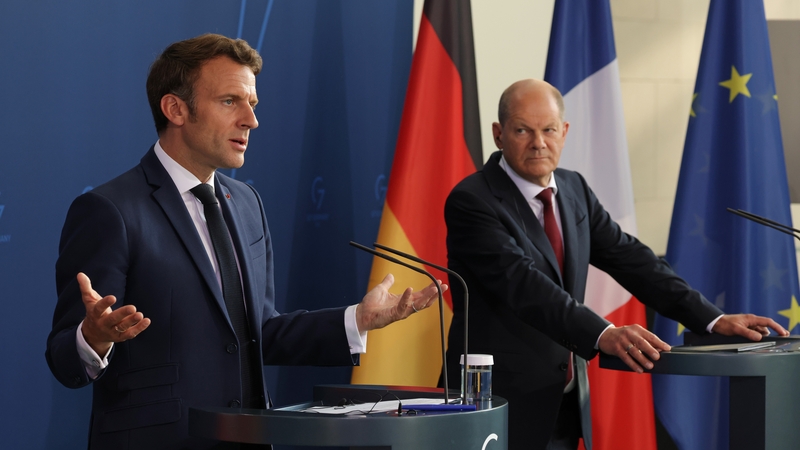 French President Emmanuel Macron and German Chancellor Olaf Scholz in Berlin today