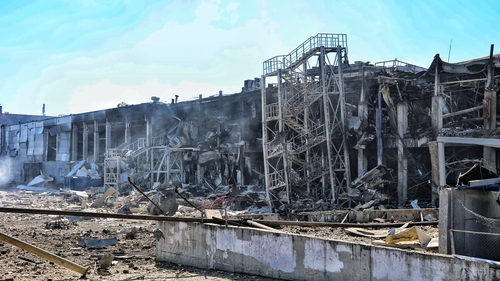 A destroyed shopping mall in Odesa, Ukraine
