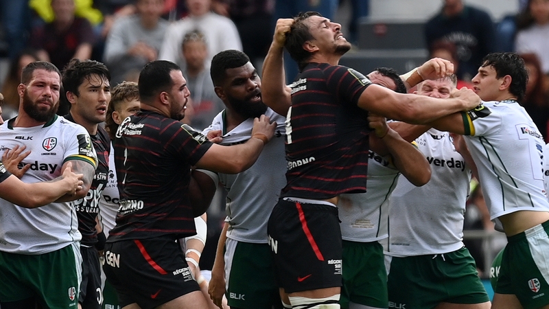 Eben Etzebeth and Agustin Creevy clash during the Challenge Cup quarter-final match between Toulon and London Irish