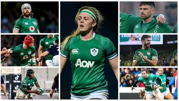 From top left clockwise: Mack Hansen, Sam Monaghan, Hugo Keenan, Caelan Doris, Eve Higgins, Linda Djougang and Josh van der Flier