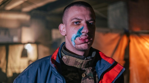 An injured Ukrainian serviceman inside the Azovstal plant in Mariupol, Ukraine