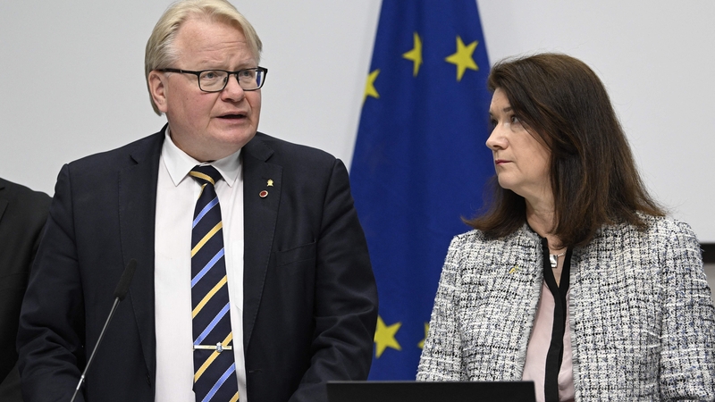 Sweden's Minister of Defense Peter Hultqvist and Minister of Foreign Affairs Ann Linde present a security policy analysis in Stockholm today