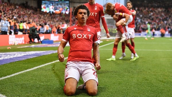 Brennan Johnson celebrates Forest's first-half goal