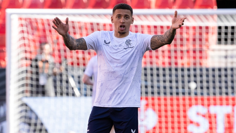 James Tavernier trains at the Ramon Sanchez-Pizjuan Stadium in Seville on Tuesday