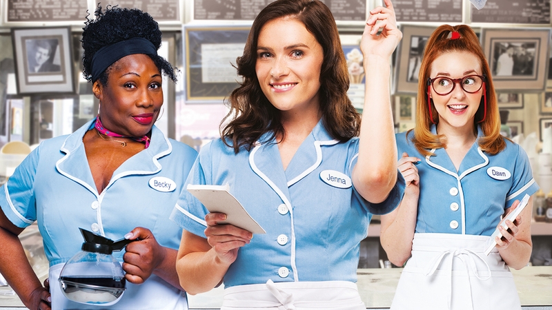 Wendy Mae Brown as Becky, Chelsea Halfpenny as Jenna, and Evelyn Hoskins as Dawn in Waitress