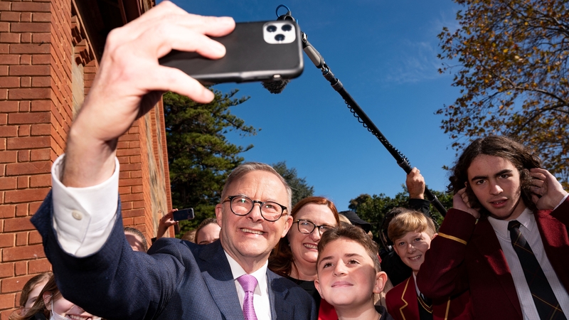 Opposition Labor Party leader Anthony Albanese (L) at Cobra Dominican College in Adelaide
