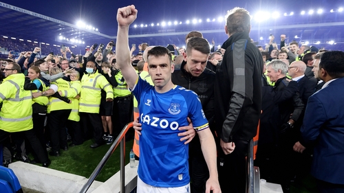 Coleman on the Goodision Park pitch after that crucial win over Crystal Palace last season