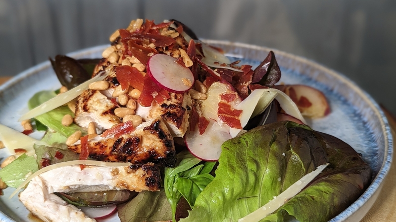 Eunice's lemon chicken, peach & pine nuts: Today