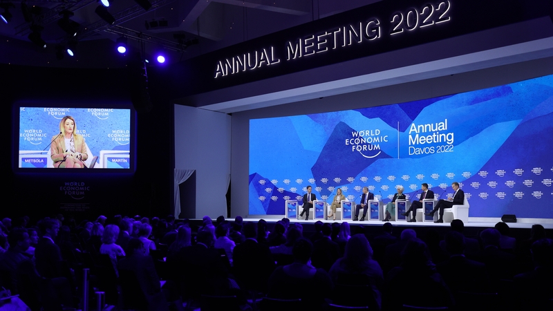 Micheál Martin taking part in a talk on the theme of European unity along with European Central Bank President Christine Lagarde, Dutch Prime Minister Mark Rutte, European Parliament President Roberta Metsola and Prime Minister of Slovakia Eduard Heger