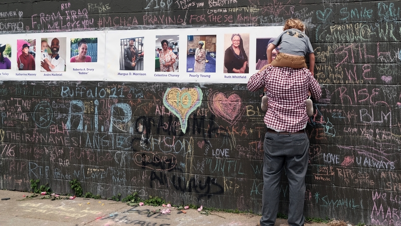 A memorial for the shooting victims outside Tops grocery store in Buffalo, New York