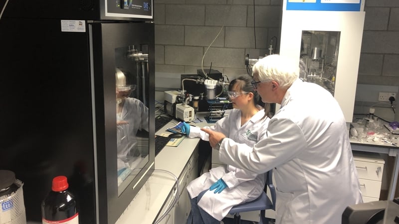 Dr Xiang-Jing Kong and Professor Mike Zaworotko at the Bernal Institute examining their work