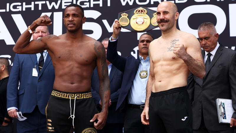 Spike O'Sullivan (R) and champion Erislandy Lara at the pre-fight weigh-in
