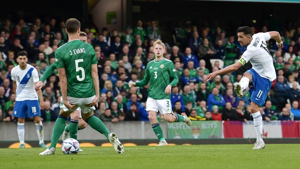 Tasos Bakasetas of Greece scores their side's winning goal
