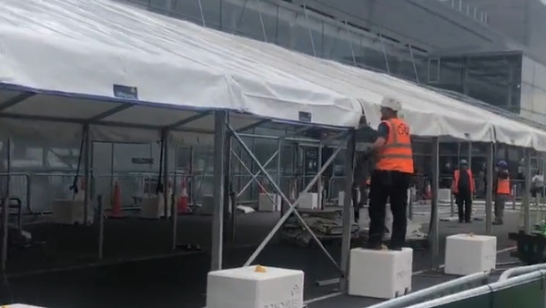 Marquees were erected outside the Terminal 1 departures area