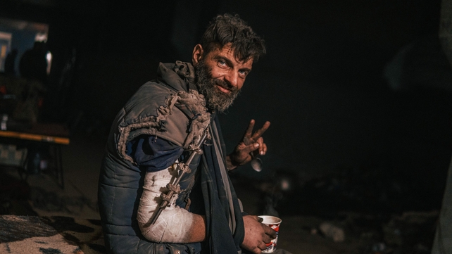 An injured Ukrainian serviceman inside the Azovstal steel works factory in Mariupol on 10 May