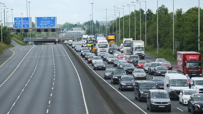 Heavy traffic building up on the M50 Northbound following the collision today (Pic: RollingNews.ie)