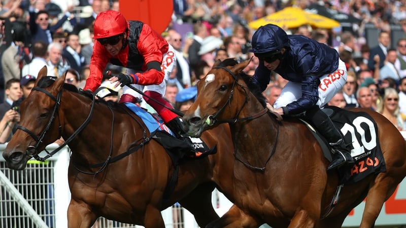 Emily Upjohn (far side) came up just short in the Oaks at Epsom