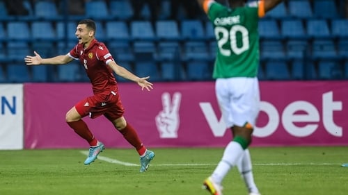 Eduard Spertsyan celebrates after scoring the only goal of the game in Yerevan