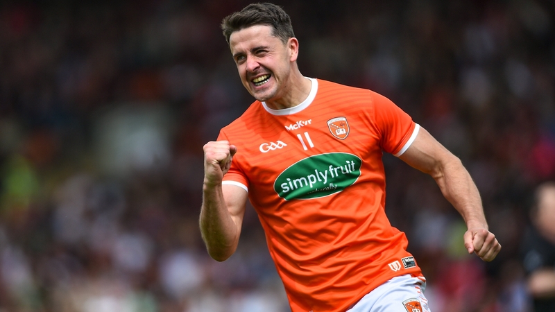 Man of the match Stefan Campbell celebrates a late score in the victory over Tyrone