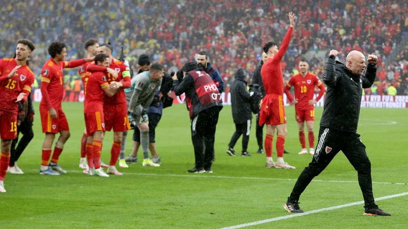 Rob Page shows his delight after World Cup qualification