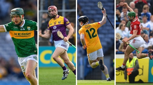 L-R: Jordan Conway (Kerry), Cathal Dunbar (Wexford), Ciarán Clark (Antrim) and Cork's Seamie Harnedy