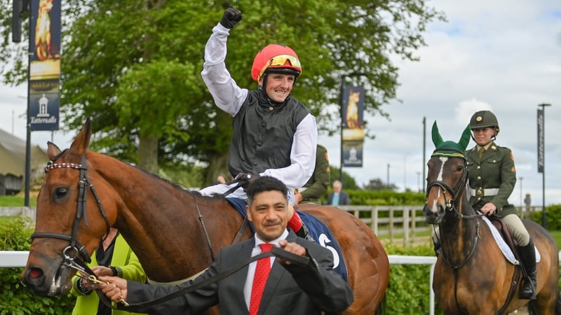 Chris Hayes celebrates on Homeless Songs after winning last month's Irish 1,000 Guineas