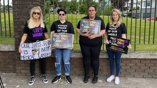 A group of protesters outside Cork University Maternity Hospital today
