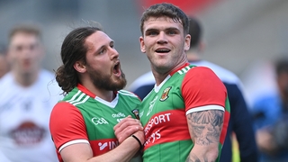 Mayo pair Pádraig O'Hora (L) and Jordan Flynn