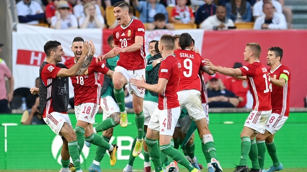 Roland Sallai celebrates scoring the second goal of his brace