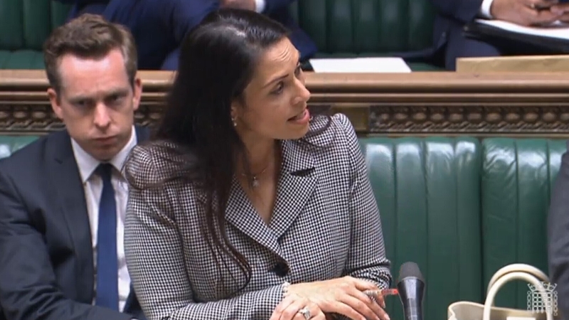 British Home Secretary Priti Patel making a statement to MPs on the Rwanda asylum plan today