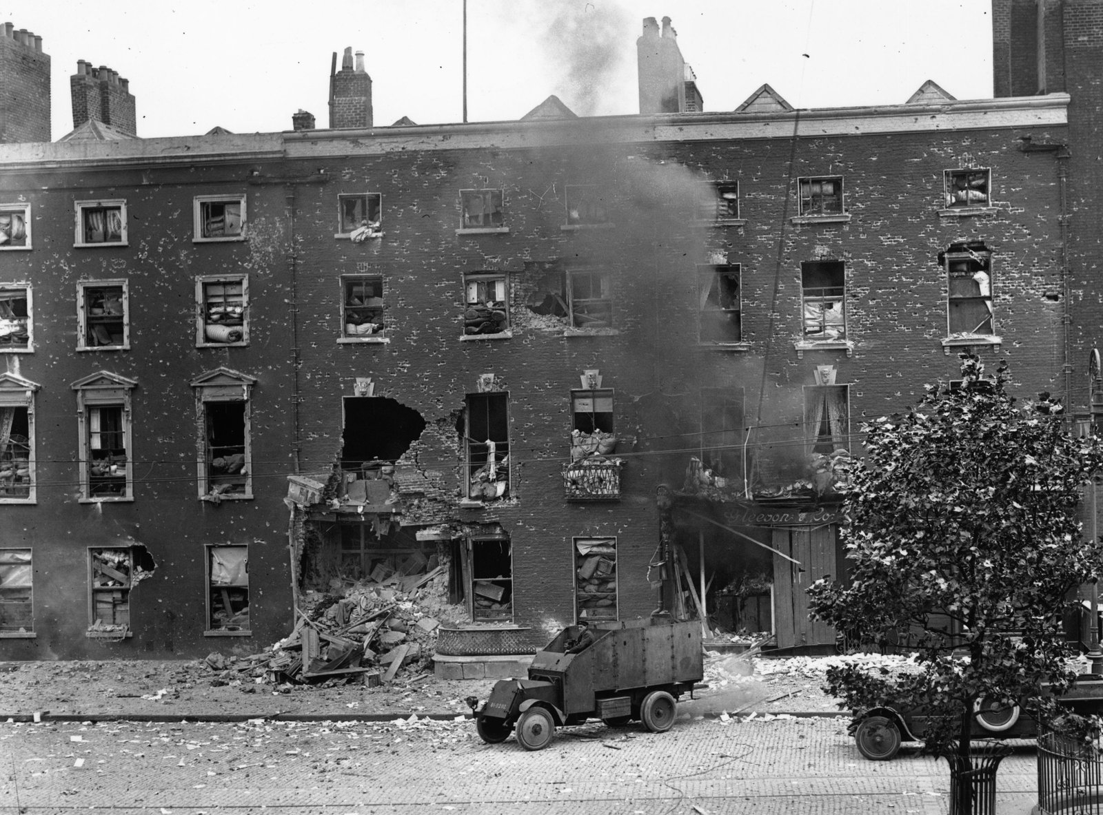 The damaged Hamman Hotel, O'Connell Street, during the shelling on 5 July 1922. Photo: Getty Images