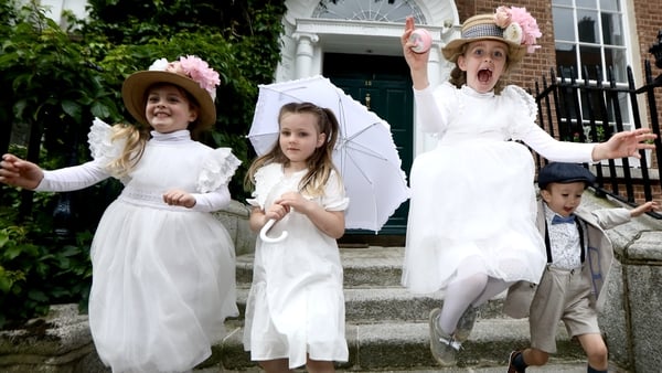 A family affair: Great great grand nieces and nephew of James Joyce (l to r) Jasmin Neil (5), Freya Joyce (5), Alee Rose Neil (7), and Freddie Joyce Moran (4) celebrate Bloomsday