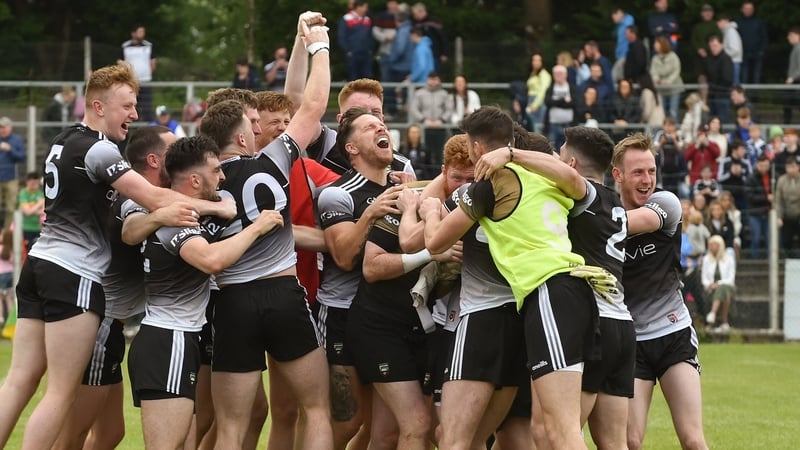 Sligo celebrate after their penalty shootout win against Leitrim in the quarter-finals