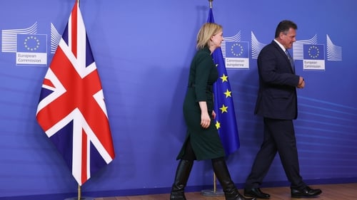 European Commission Vice-President Maroš Šefčovič with British Foreign Secretary Liz Truss during talks in February
