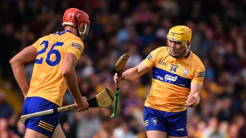 Peter Duggan, left, and Mark Rodgers celebrate towards the end of Clare's win