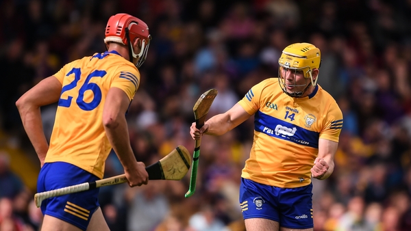 Peter Duggan, left, and Mark Rodgers celebrate towards the end of Clare's win